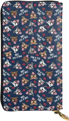 Vista 2 de Leather Wallets for Women Man RFID Cute Pit Bull Dog Fabric Wallet Blocking Zip Wallet Credit Card Holder