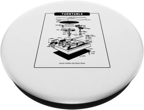 Vista 2 de Turntable - Music Makes My Heart Beat (Retro Graphic) PopSockets Adhesive PopGrip