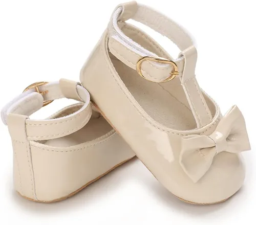 Vista 4 de COSANKIM Zapatos planos Mary Jane para bebés y niñas, suela de goma antideslizante, zapatos de vestir de princesa para boda