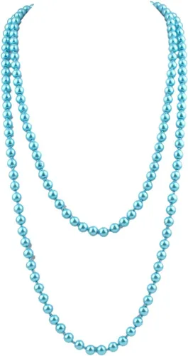 Vista 5 de modernas perlas de imitación de vidrio de lujo para mujer, collar de perlas largo hecho a mano para fiestas de 55" Negro