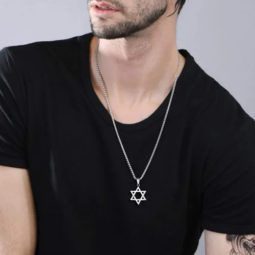 Vista 3 de FaithHeart Magen David - Collar con colgante de estrella de David de acero inoxidable joyería judía para mujeres y hombres el sello de Salomón