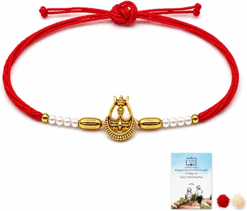 Vista 5 de Rakhi adulto Rakhi para hermano: Rakhi para Bhaiya: combo de mauli Rakhi hecho a mano con tarjeta de felicitación y Roli Chawal: Rakshabandhan