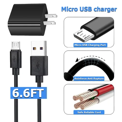 Vista 2 de Barnes and Noble Nook Cargador Micro USB Cable de carga USB de 6 pies Caja USB Cargador de pared Cabezal compatible para Barnes & Noble Nook Simple