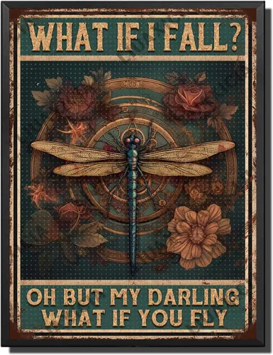 Vista 24 de LIUAXICIA Letreros divertidos de metal con texto en inglés «Into The Forest I go to Lose My Mind and Free My Soul Dragonfly», decoración de pared