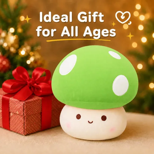 Vista 7 de Almohada de felpa de hongos verdes de 14 pulgadas, bonita decoración de hongos grandes, peluche de peluche, juguete suave regalo para niñas, niños