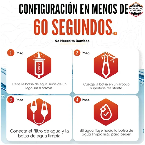 Vista 3 de Sistema de filtración de agua por gravedad: 2 bolsas colgantes ligeras de alta capacidad para mochileros, campamentos, supervivencia, senderismo