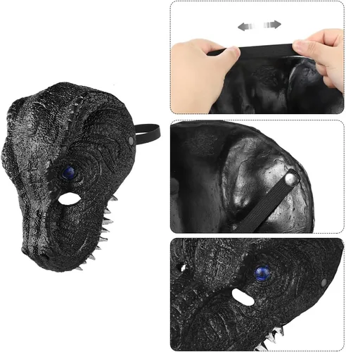 Vista 5 de haozaikeji Máscara realista de dinosaurio para Halloween, máscara de disfraz de T-Rex, transpirable, 3D, cubierta de cara de dinosaurio, dientes