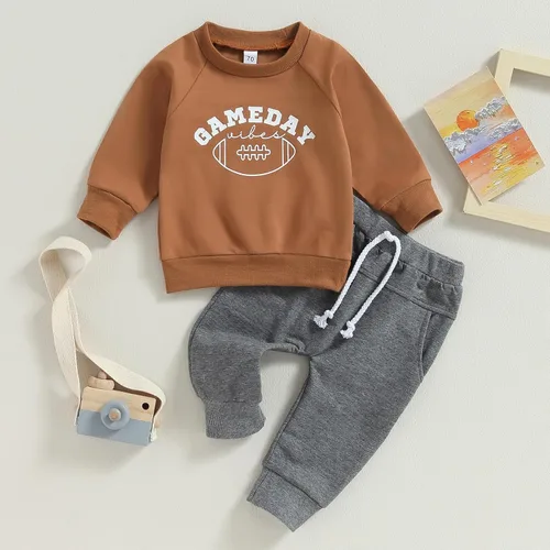 Vista 2 de Traje de fútbol para bebé, niño, día de partido, camisas de cuello redondo, sudadera con pantalones acampanados, ropa de fútbol americano de otoño