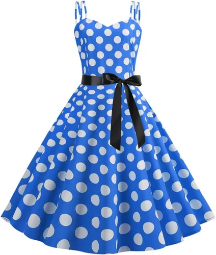 Vista 2 de Vestido de fiesta vintage de lunares con tirantes delgados Rockabilly Retro Swing Audrey Hepburn de los años 50 y 60