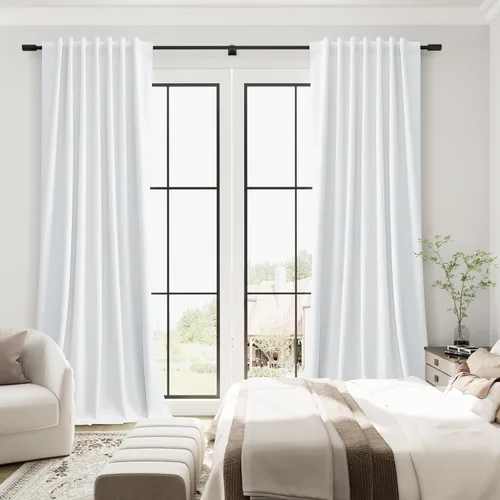 Vista 99 de Guken Cortinas opacas de lino, 2 paneles rústicos, elegantes, 100% opacas, con aislamiento térmico, banda de ganchos y trabilla trasera, 52 x 84