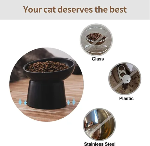 Vista 4 de Pequeños cuencos elevados de cerámica para gatos, cuencos elevados inclinados para alimentos o agua, sin estrés, prevención de reflujo, aptos
