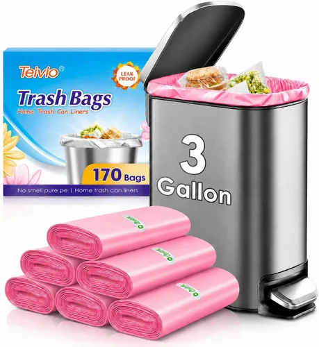 Vista 8 de Teivio Bolsas de basura fuertes de 2 galones, 180 unidades, bolsas de basura para baño, bolsas de plástico para oficina en casa, cocina, color rosa