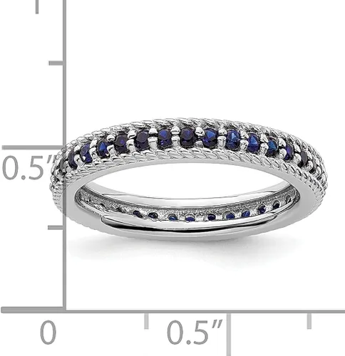 Vista 4 de 925 Sterling Silver Created Sapphire Eternity Band Ring Stone Birthstone September Gemstone Stackable Fine Jewelry For Women Gifts For Her