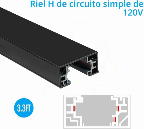 Vista 2 de Rieles de iluminación de riel H 3.3FT Circuito único 120V con 2 tapas finales en (negro)