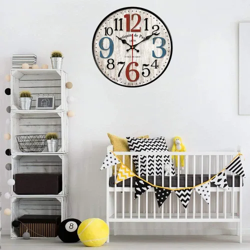 Vista 6 de YeYo Reloj de pared simple de estilo europeo de madera MDF impermeable, decoración artística silenciosa para decoración del hogar, sala de estar