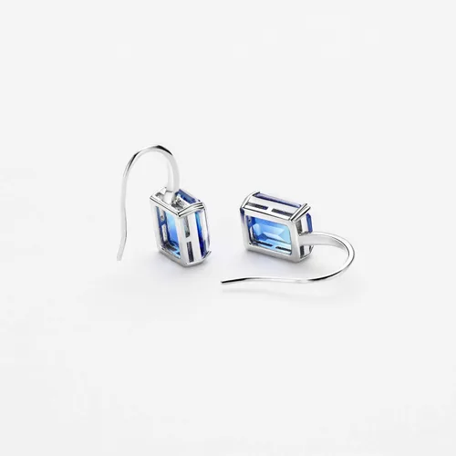 Vista 6 de Aretes colgantes de turmalina chapados en oro blanco de 18 quilates y color degradado, hipoalergénicos, para mujeres y niñas, Gema, Turmalina