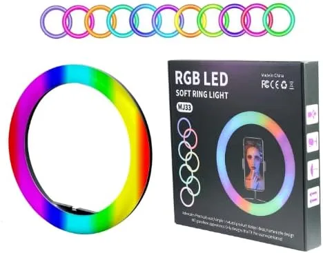 Vista 2 de 360 accesorios para cabina de fotos, anillo de luz de 13 pulgadas con soporte para teléfono, luces LED redondas para transmisión