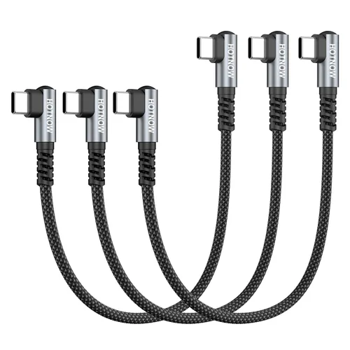 Vista 17 de Cable USB C a USB C en ángulo recto de 0.5 pies, paquete de 3 cables de carga corta USB C de 6 pulgadas, cables de carga rápida de 65 W para iPhone