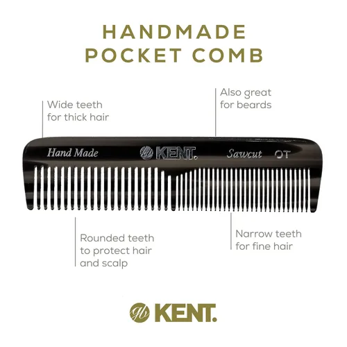 Vista 4 de Kent OT - Peine de Cabello de Bolsillo de Grafito Negro Hecho a Mano, Peine de Dientes Finos y Anchos para Hombres, Mujeres y Niños - Peine