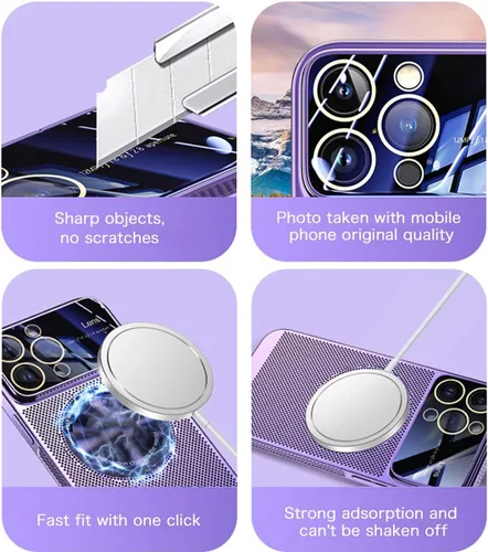 Vista 3 de Funda magnética de disipación de calor galvanizada para iPhone 13 14 Plus Pro Max, funda de refrigeración magnética sin marco para ventana grande