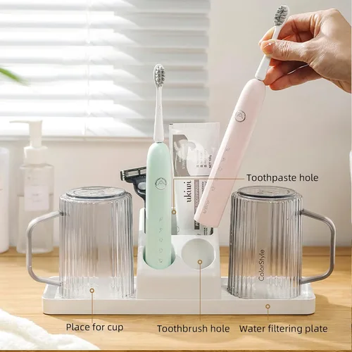 Vista 5 de Soporte para cepillo de dientes eléctrico para baño, organizador de cepillo de dientes eléctrico para encimera, organizador de baño, soporte