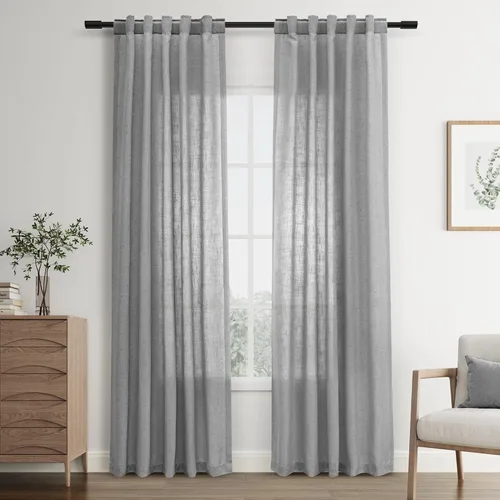 Vista 131 de Joywell - Cortinas de lino de 96 pulgadas de largo para sala de estar Natural