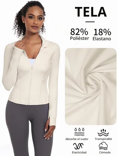 Vista 5 de VUTRU Womens Workout Yoga Jacket Lightweight Zip Up Athletic Jacket Lightweight Cropped Jacekt with Pockets Beige