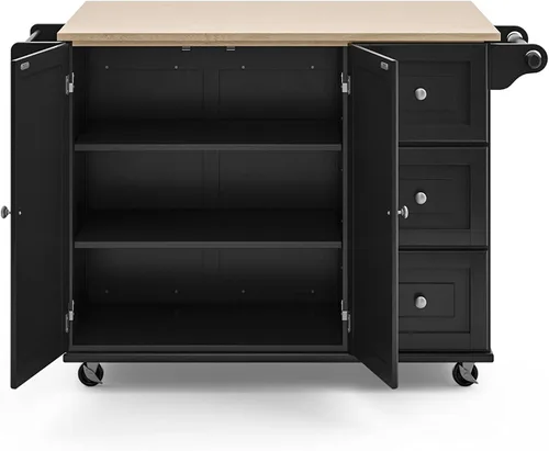 Vista 12 de Homestyles Dolly Madison Carrito de Isla de Cocina Móvil Negro con Barra de Desayuno de Hoja Plegable de Madera
