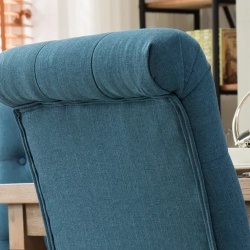 Vista 9 de Roundhill Furniture - Silla de comedor parsons de madera maciza costumbrista y tapizado estilo capitoné (juego de 2), azul
