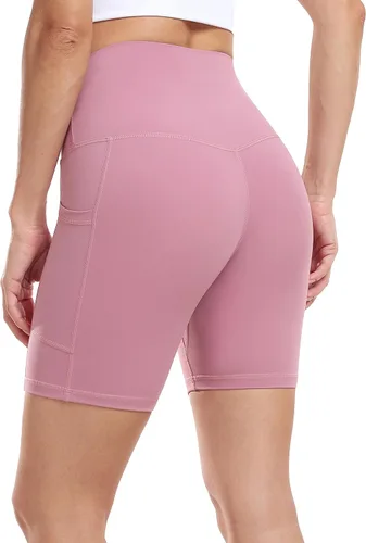 Vista 4 de Colorfulkoala - Pantalones cortos biker para yoga y entrenamiento, de talle alto y con bolsillos, con entrepierna de 6pulgadas, para mujer