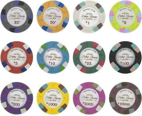 Vista 5 de Claysmith Gaming Paquete de 50 fichas de póquer Monaco Club, compuesto de arcilla pesada de 0.48 oz