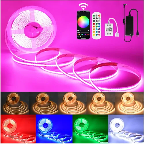 Vista 12 de Tira de Luz LED RGB COB 32.FT/10M (2 Rollos de 16.4FT/5M), Tira LED COB Ancho 10mm/5760 LEDs, Tira de Luz LED Cambiante de Color 24V con Control