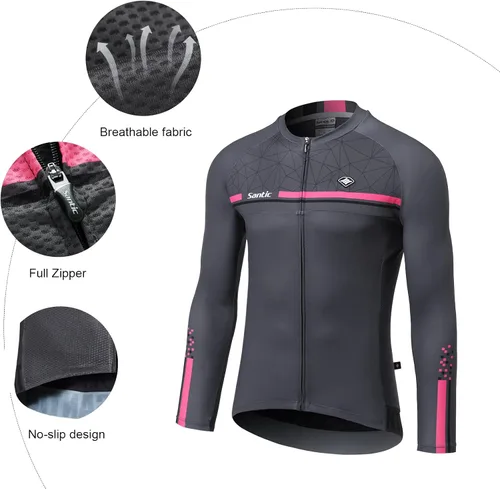 Vista 66 de Santic - Camiseta de ciclismo para hombre, manga larga, reflejante, cremallera completa, con bolsillos