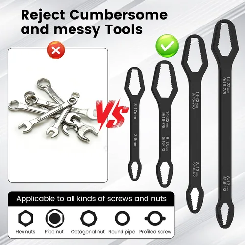 Vista 4 de Juego de llaves Torx universales de 4 piezas, kit de llaves ajustables de doble cabezal, herramienta manual profesional multifunción, llave pequeña