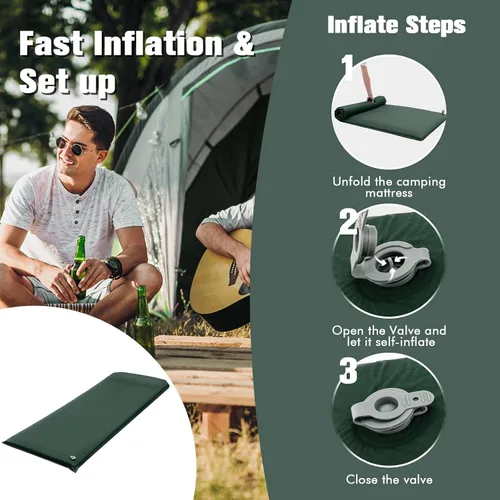 Vista 3 de Tangkula Colchoneta de dormir autoinflable, colchón inflable de 3 pulgadas con valor de 9.5R, tapete de espuma aislante con almohada, almohadilla