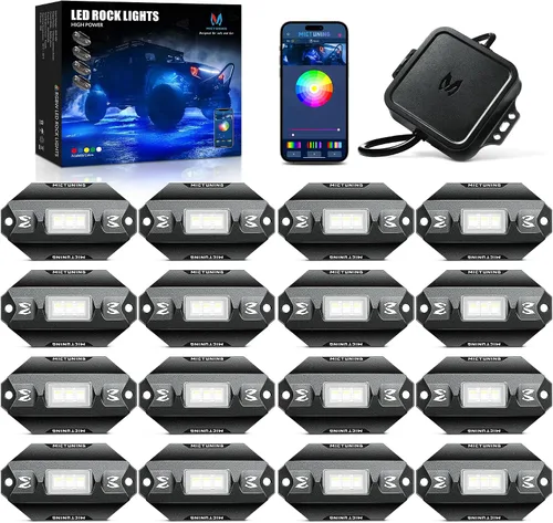 Vista 10 de MICTUNING C1 4 Pods RGBW LED Rock Lights – Kit de luces de neón subterráneas multicolor con controlador Bluetooth, modo de música