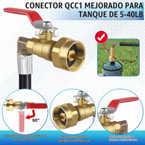 Vista 5 de Adaptador de recarga de propano con válvula y manómetro, adaptador de llenado de botellas pequeñas de propano de 36 pulgadas, 1 libra, manguera