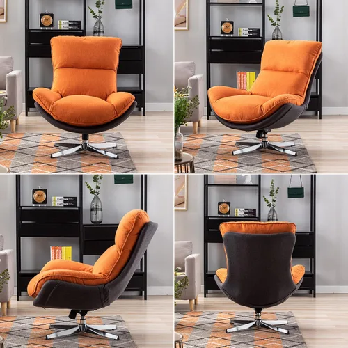 Vista 2 de DUOMAY Silla giratoria moderna de lino suave con base cromada, 34 pulgadas de ancho, silla mecedora para sala de estar, dormitorio, sala de lectura