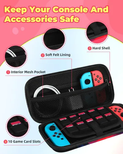 Vista 3 de Xinocy Carrying Case for Nintendo SwitchSwitch OLED Travel Carry Cases for Teen Girls Kids Boys Cute Cartoon Design Aesthetic Portable Hard Shell