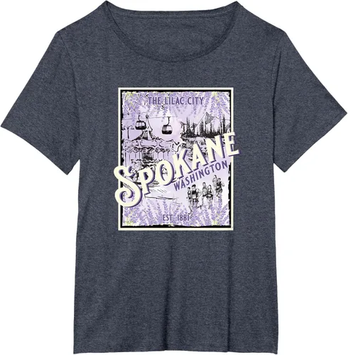 Vista 33 de Camiseta vintage Spokane Washington The Lilac City Carousel Waterfall, Negro