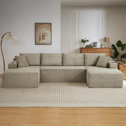 Vista 16 de Sofá cama modular de 124 pulgadas, sofá de nube sin hueso para sala de estar, sofá de 5 asientos en forma de U con 2 bolsillos de almacenamiento y 2