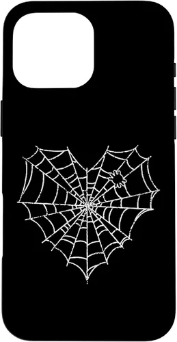 Vista 19 de iPhone 16 Halloween Spider Web Disfraz lindo corazón araña funda