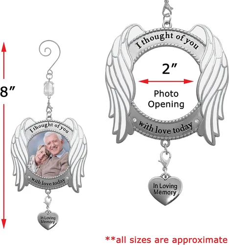 Vista 2 de Adorno conmemorativo – Adorno de imagen – Pensé de ti con amor hoy – Alas de ángel esmaltadas y dije de corazón – Bolsa de regalo/almacenamiento