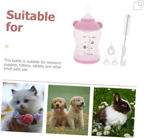 Vista 3 de Mipcase 3 juegos de botellas de lactancia para gatitos de 2.7 fl oz, mini perro, cachorro, botella para mascotas, chupetes para animales recién