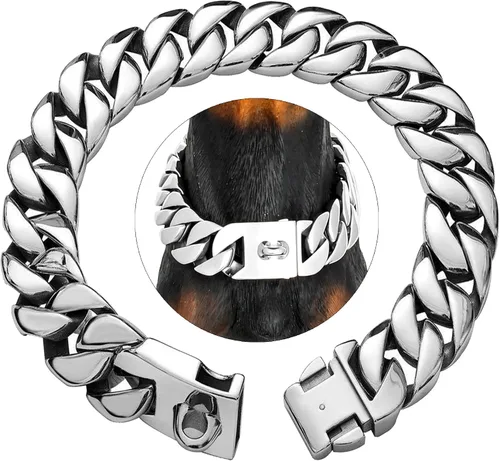 Vista 11 de txprodogchains Collar de cadena de perro grande con hebilla, fuerte y resistente, de 32 mm de grosor, collar de eslabones cubanos de acero