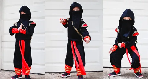 Vista 7 de ReliBeauty Disfraz de Ninja para niños negro y rojo