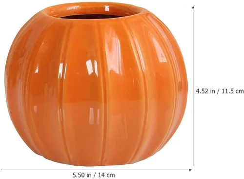 Vista 2 de LOGOFUN Jarrón de calabaza de cerámica naranja, 5.50 x 5.50 x 4.52 pulgadas, adecuado para flores secas o frescas, decoración de Halloween