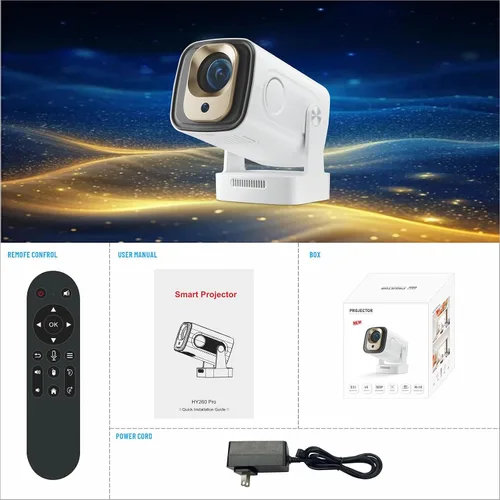 Vista 7 de Proyector portátil HY260 PRO MINI actualizado, soporte nativo 1080P para resolución 4K con Bluetooth 5.4 WIFI6 300 ANSI Android 11,180° giratorio