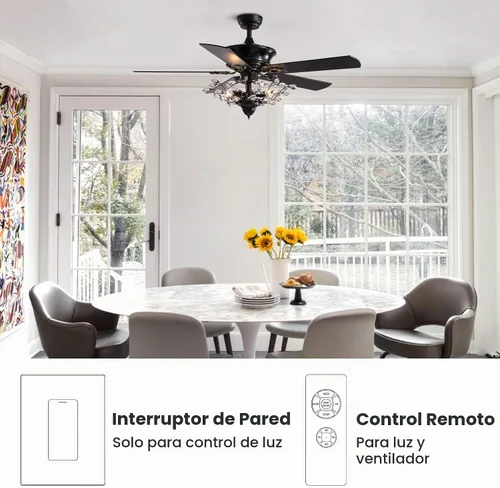 Vista 4 de Ventilador de techo moderno de cristal negro de 50 pulgadas