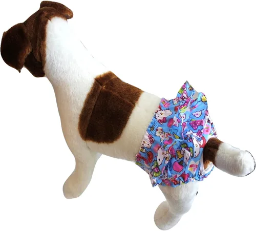 Vista 4 de Falda de pañal para perros pequeños, vestido sanitario para hembras (azul, S - cintura de 8 a 11 pulgadas)